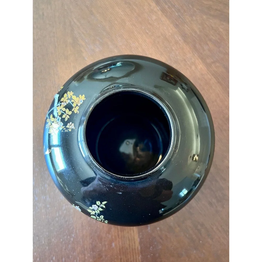 Asahi Ceramic Peacock Vase Unisex OS Black Excellent Vintage Gold Gilt Floral